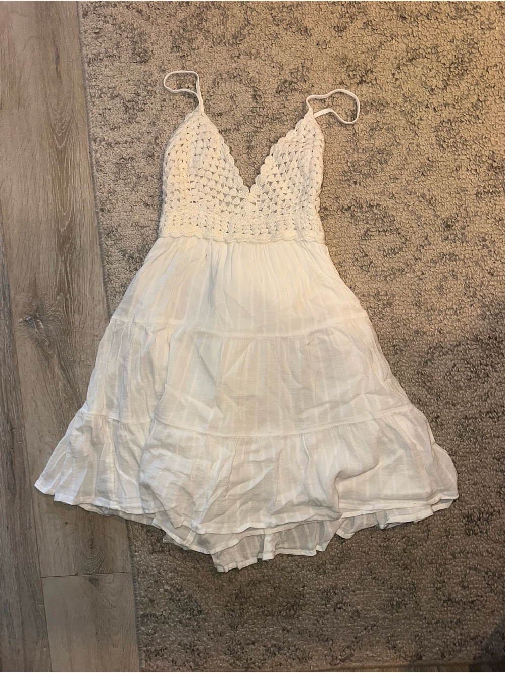 aerie White Crochet-Trim Tie Strap Dress